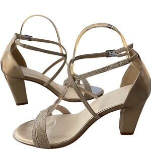 Benjamin Walk Touch Ups Gold Glitter Ankle Strap Heel‎ Party Shoes NWOB S 8